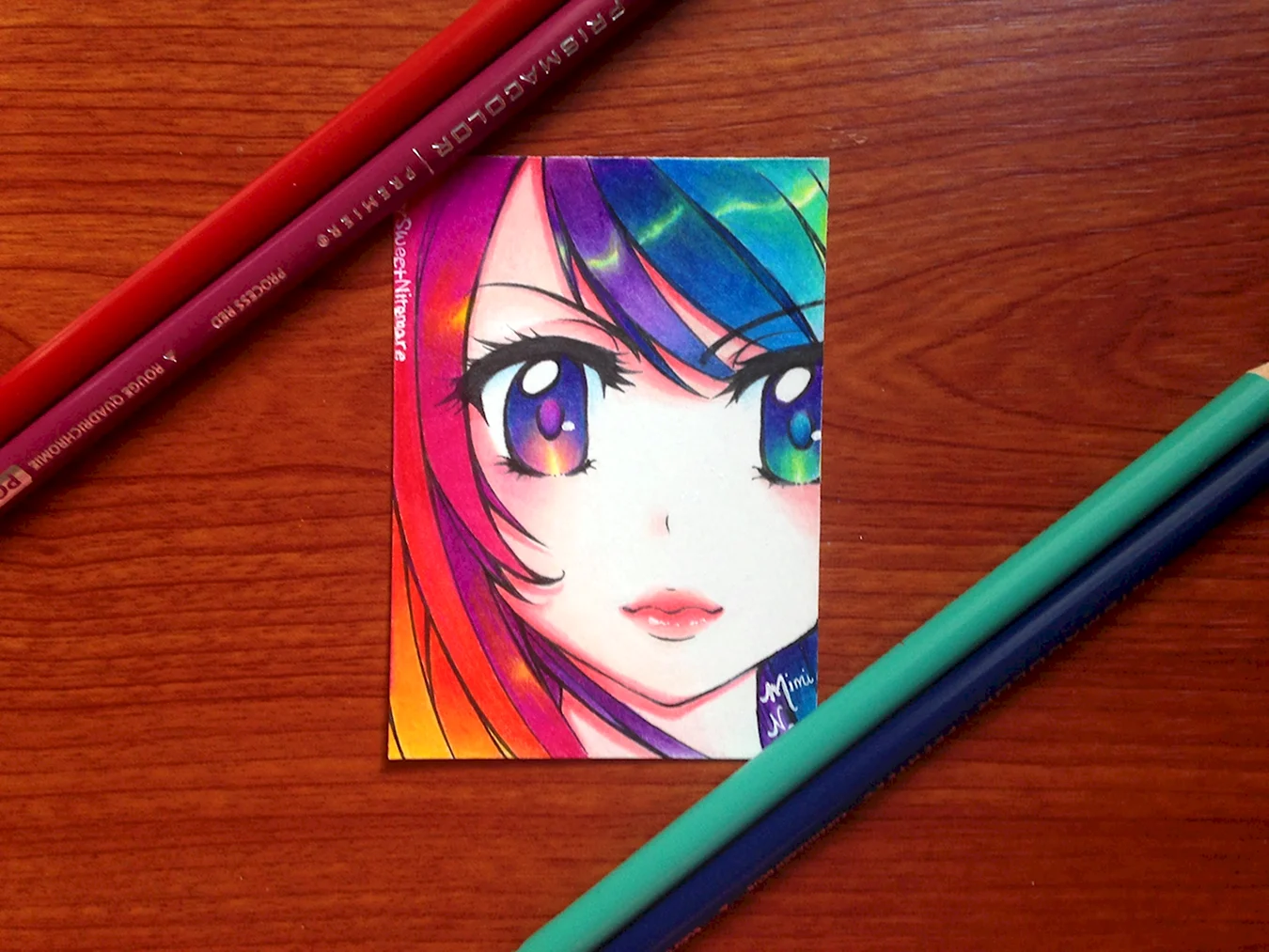 Аниме цветными карандашами