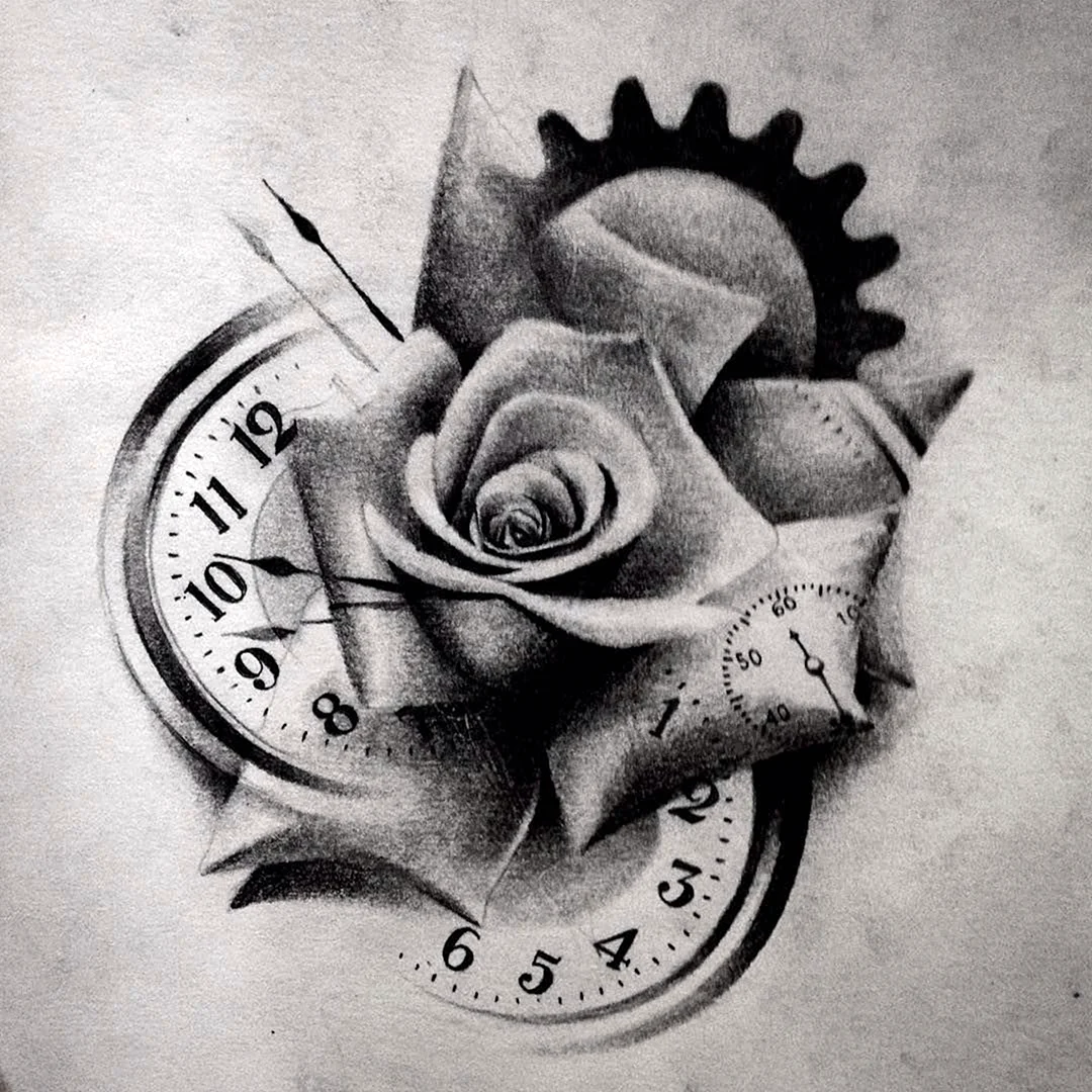 Часы с розой эскиз