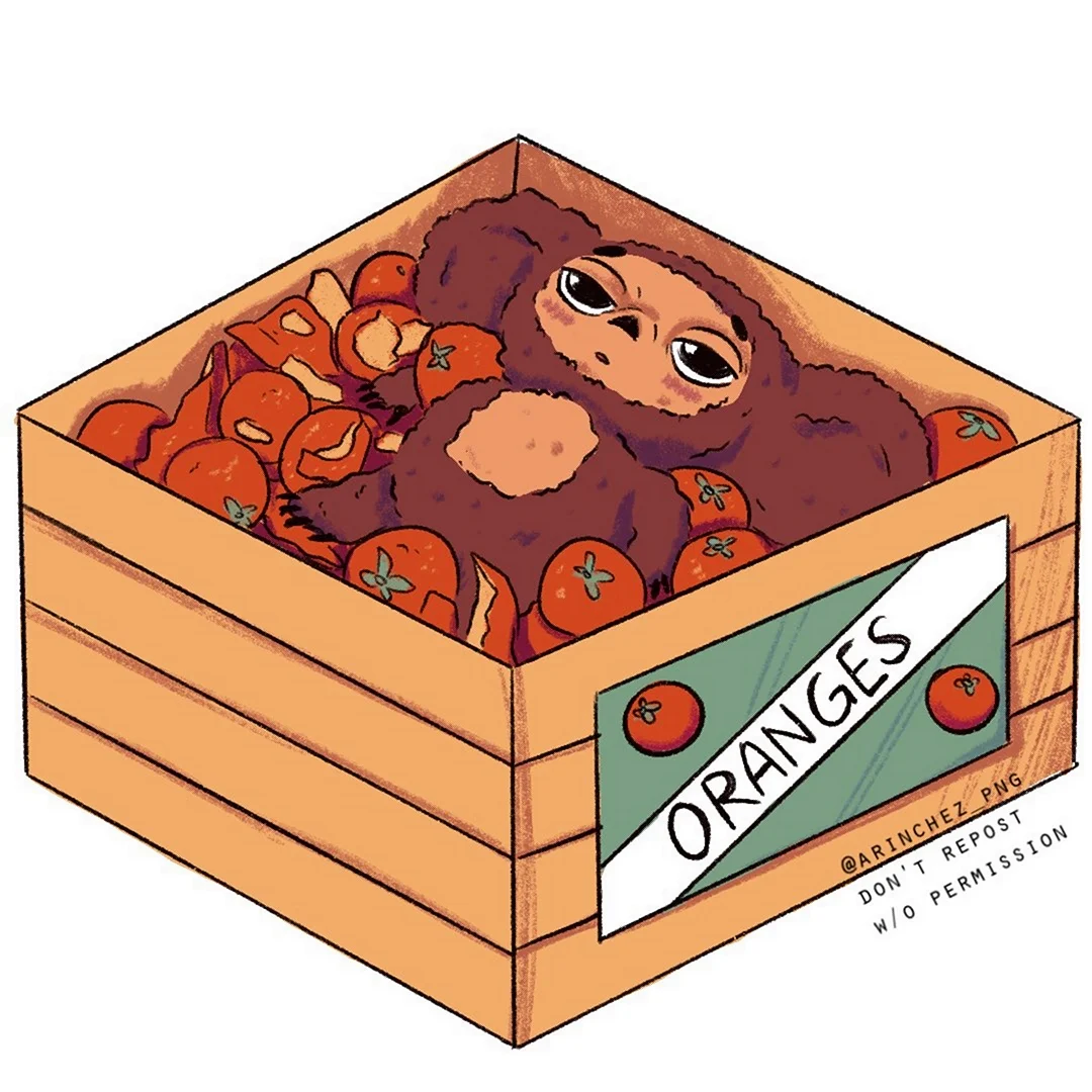 Чебурашка в коробке с апельсинами