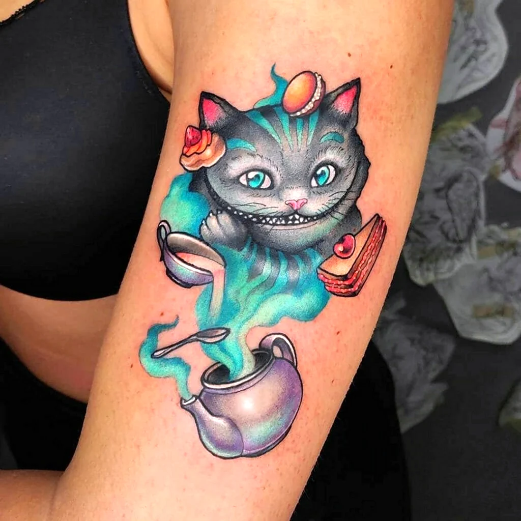 Чеширский кот тату цветное