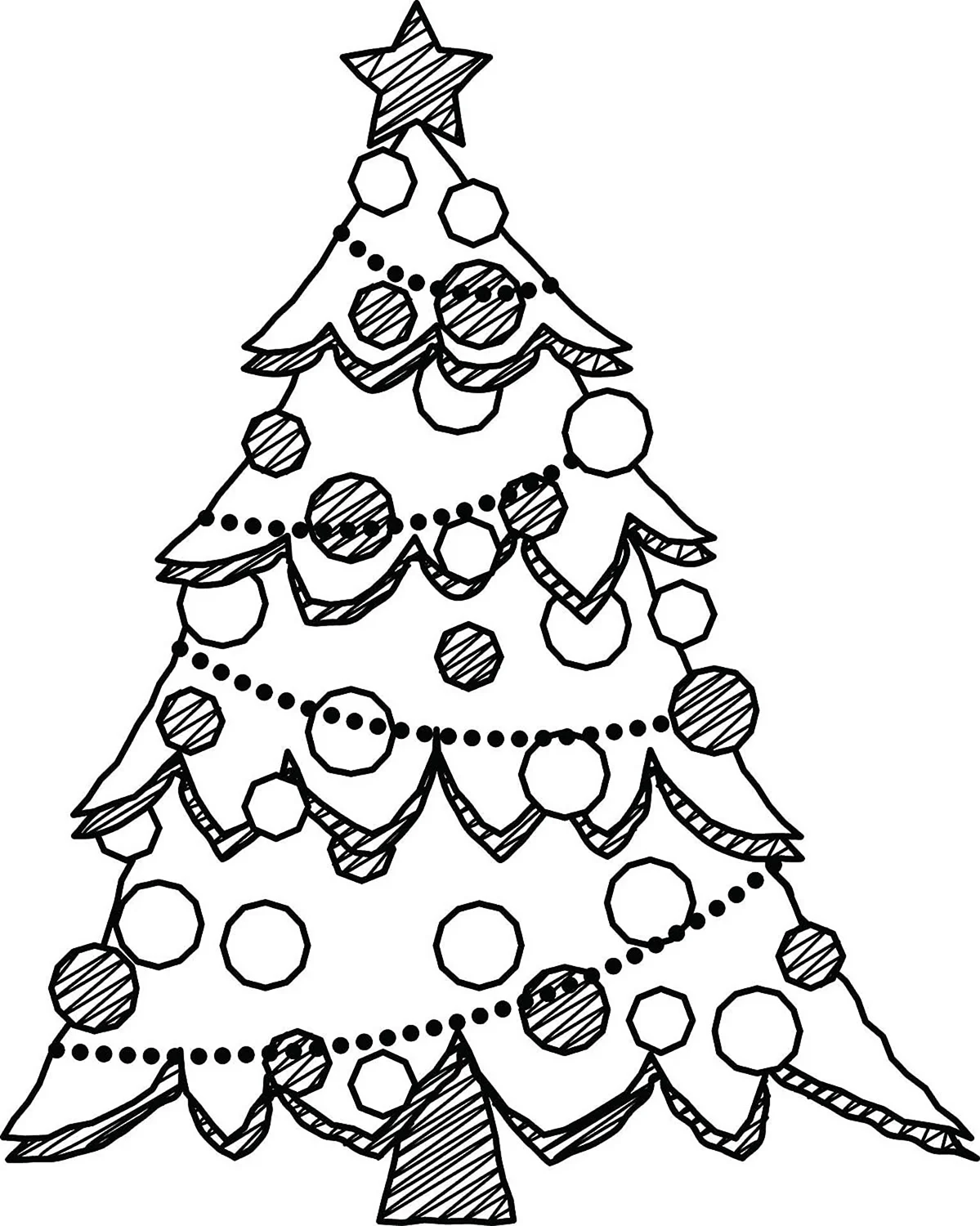 Christmas Tree cartoon Black and White