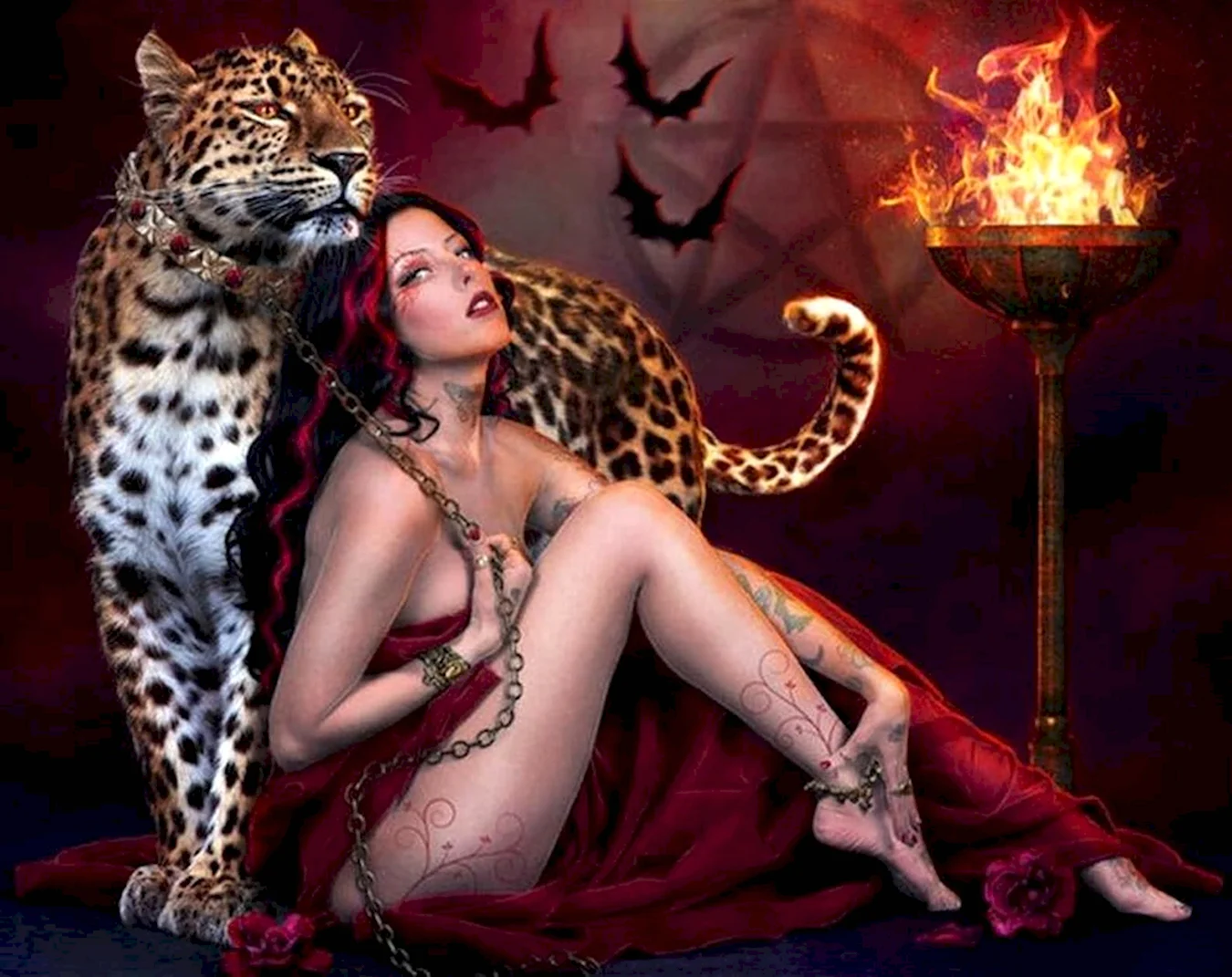 Девушка фэнтези с леопардом