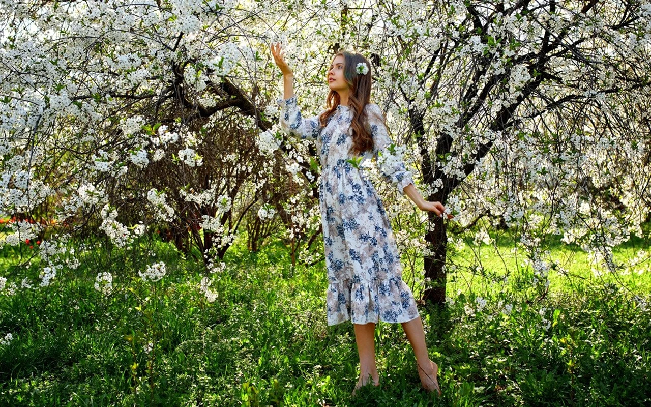 Девушка под цветущим деревом