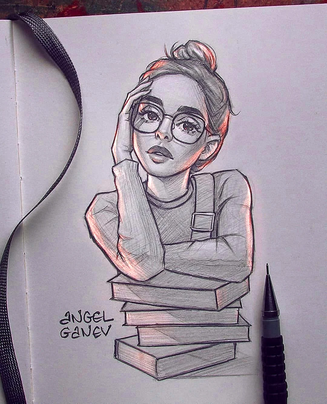 Девушка в очках рисунок карандашом