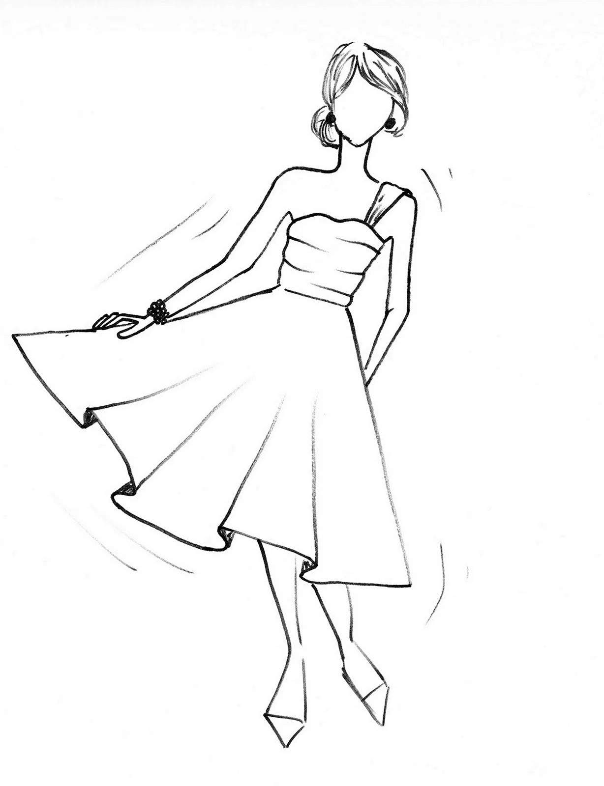 Эскиз девушки в платье карандашом