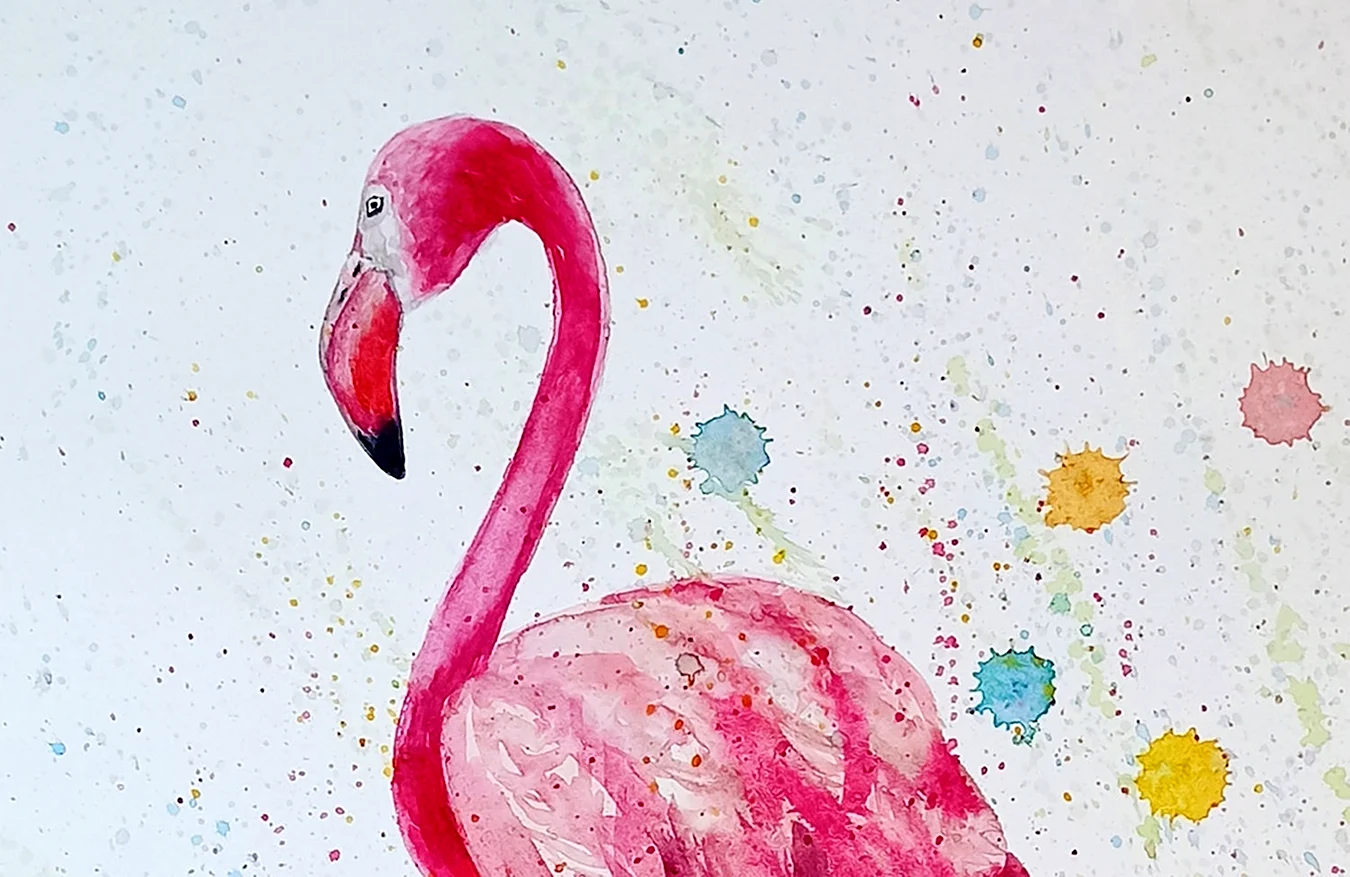 Фламинго акварелью