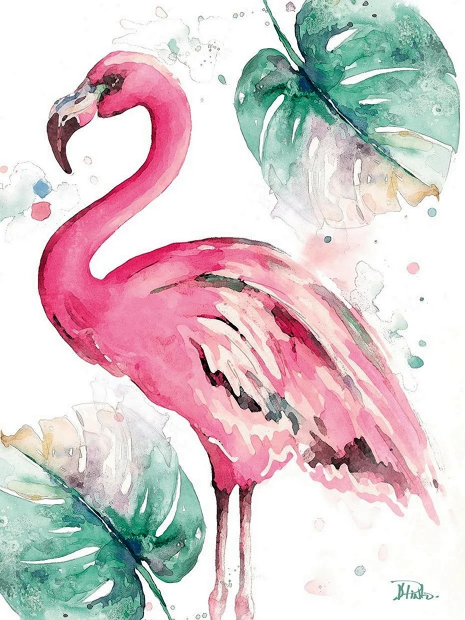 Фламинго акварелью скетч