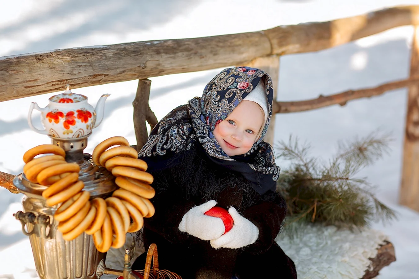 Фотосессия детей зимой в русском стиле