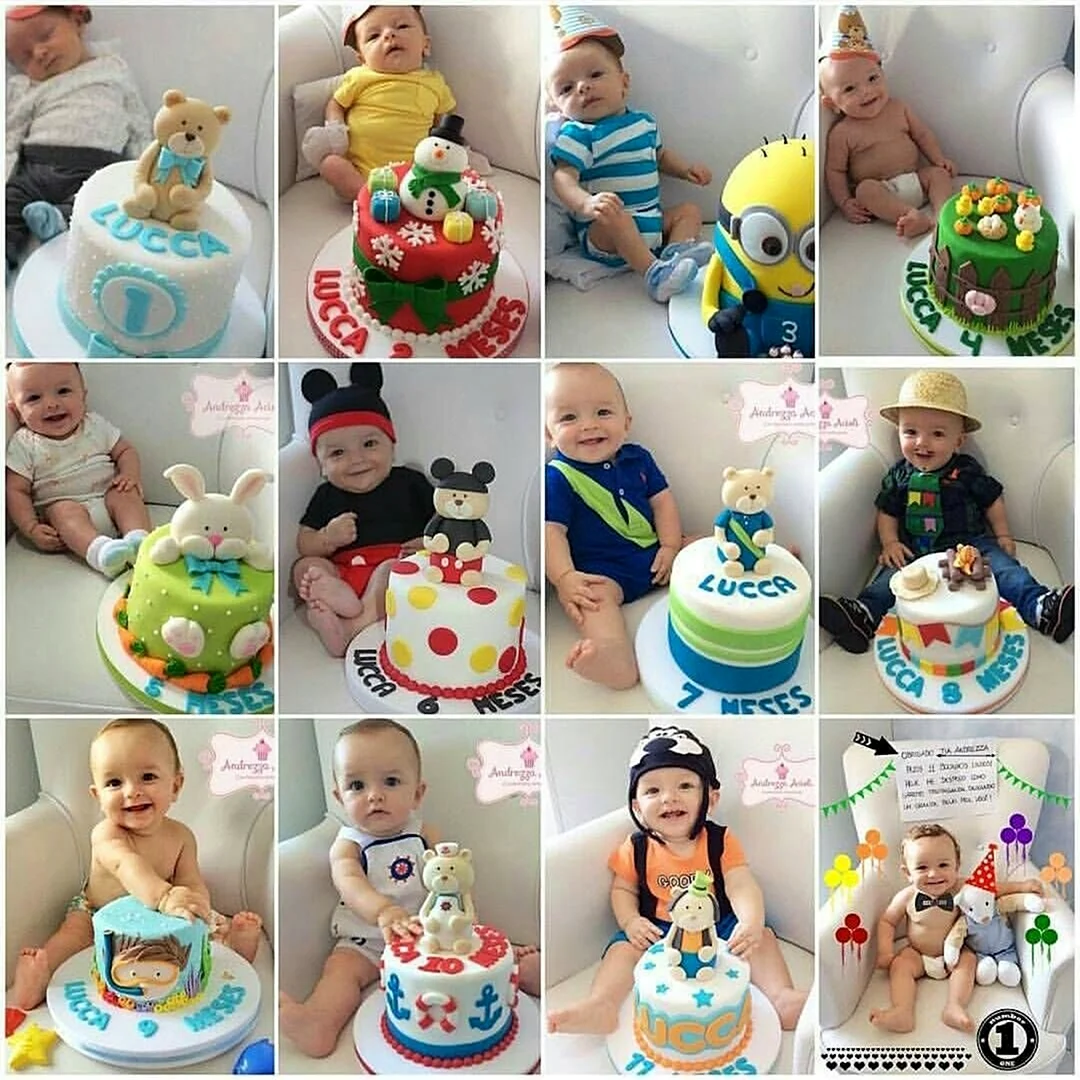 Фотосессия малыша по месяцам с тортом
