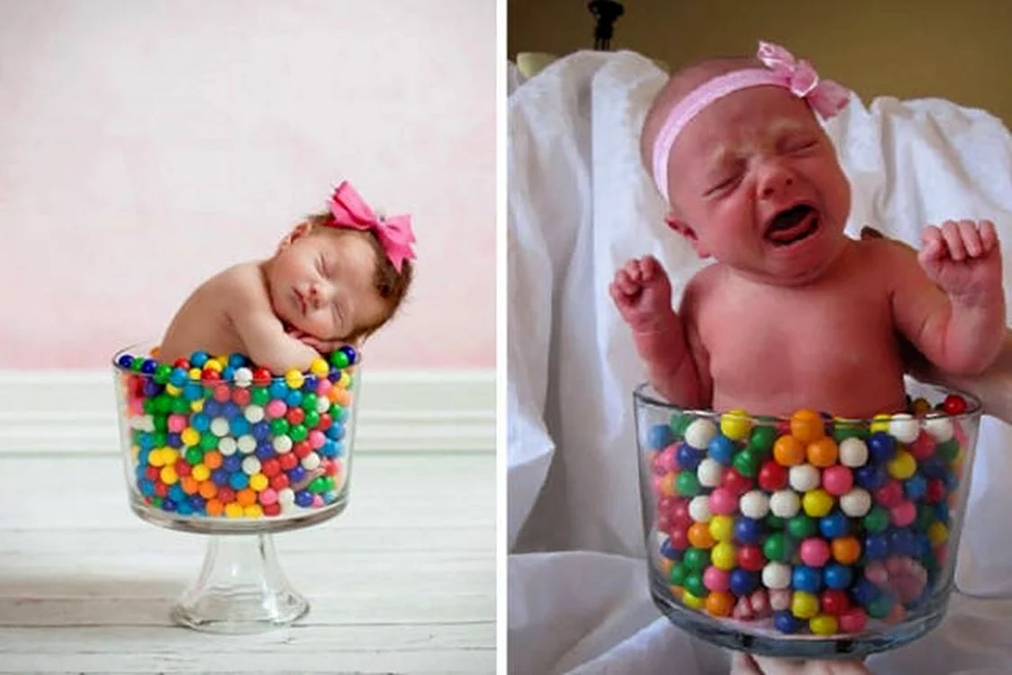 Фотосессия младенцев в конфетах
