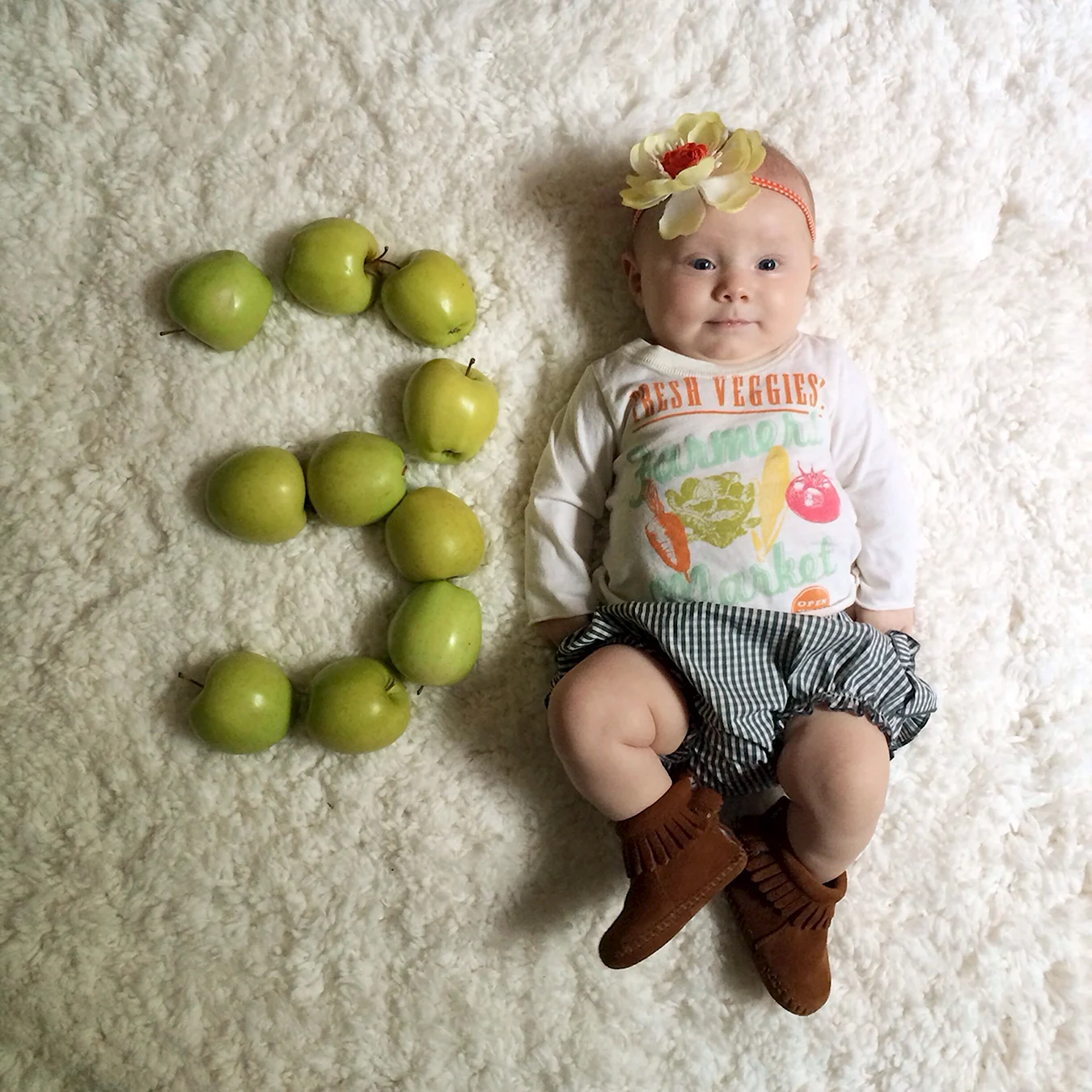 Фотосессия по месяцам малыша с фруктами