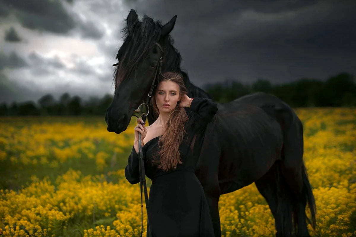 Фотосессия с лошадью в поле