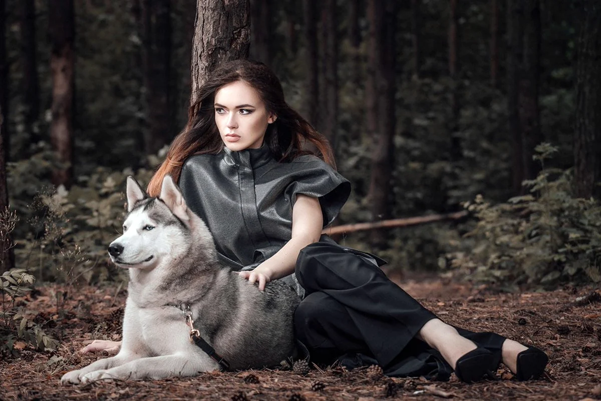 Фотосессия с собакой в лесу