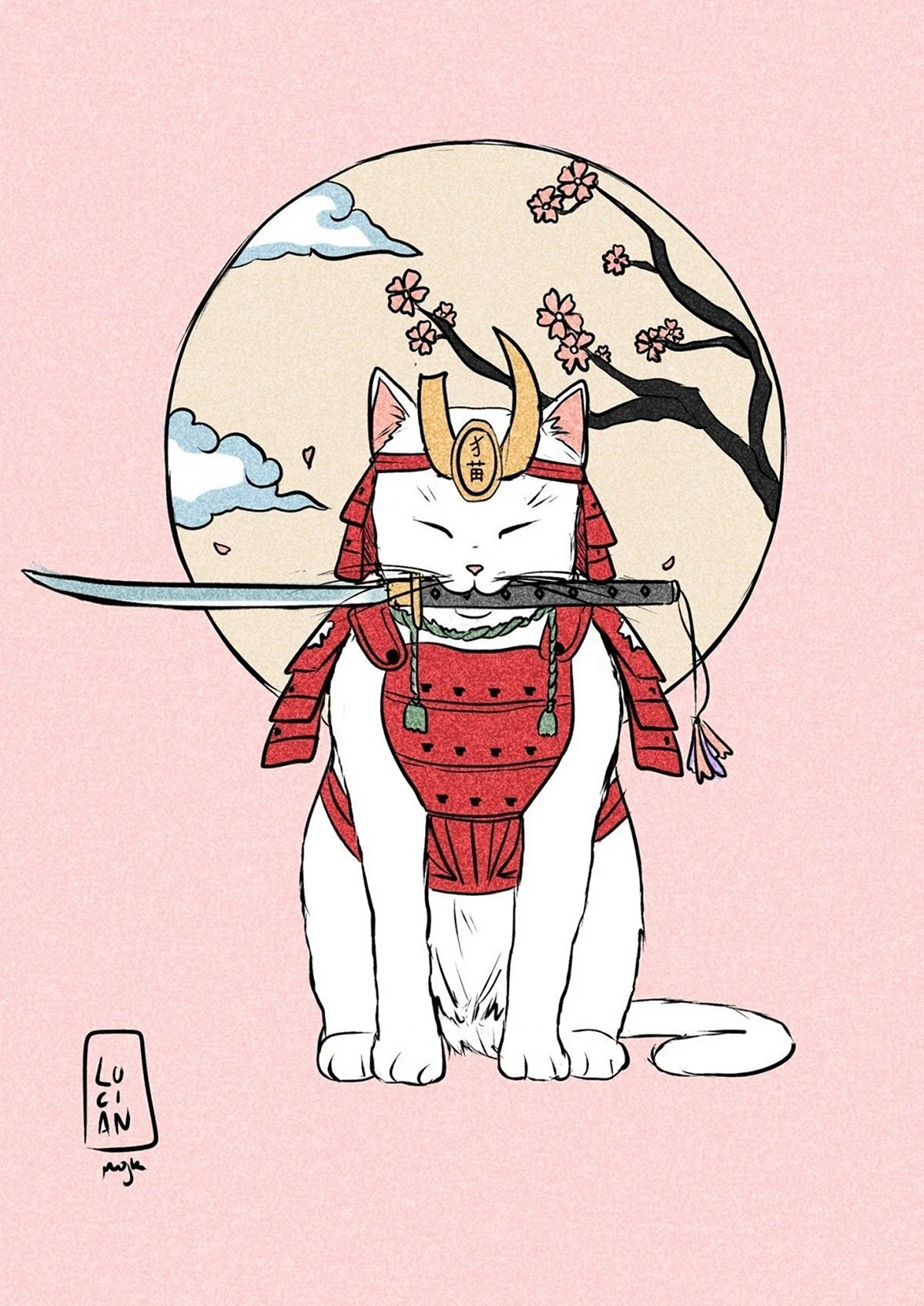 Японские коты якудза Самурай