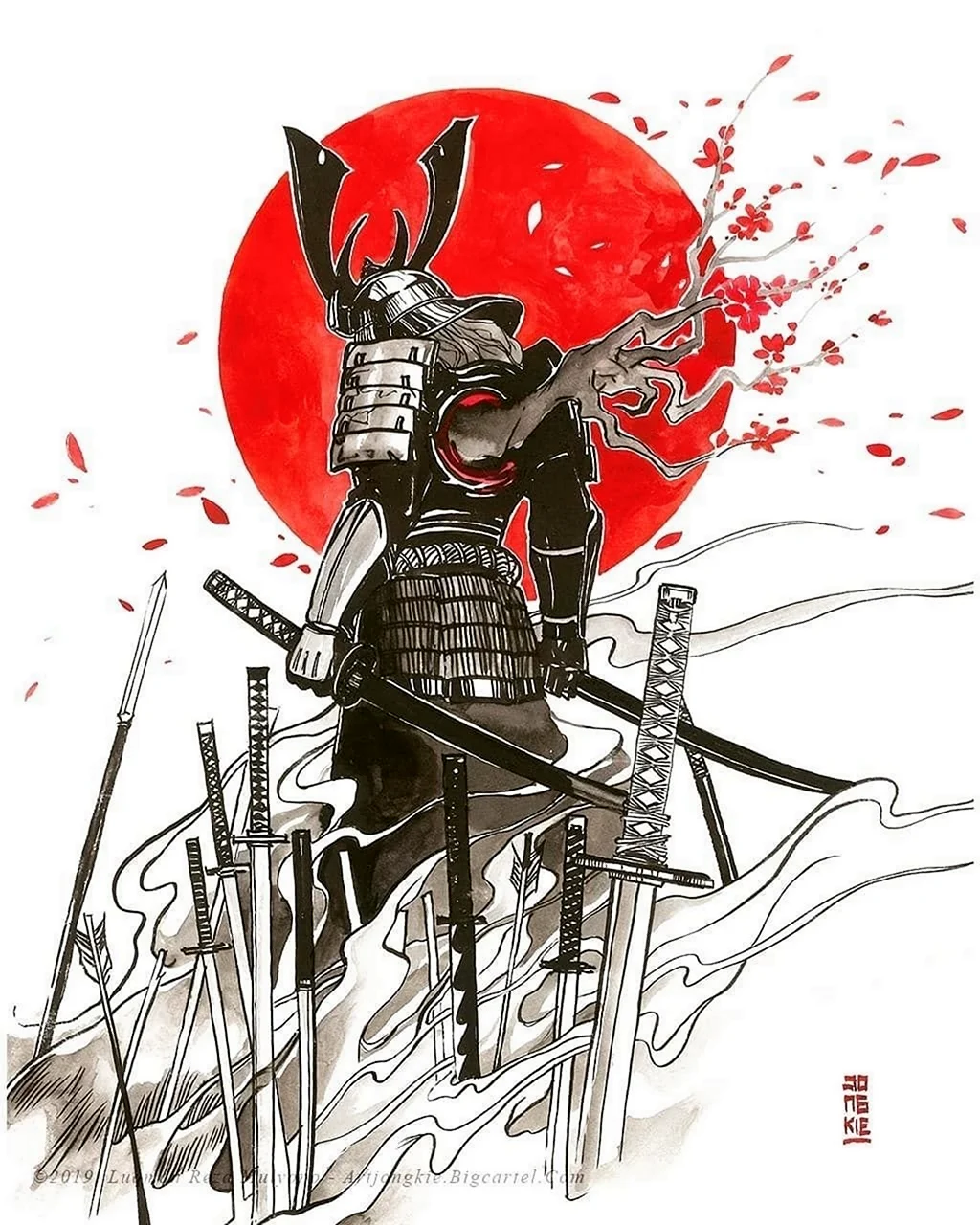 Японский воин Самурай эскизы