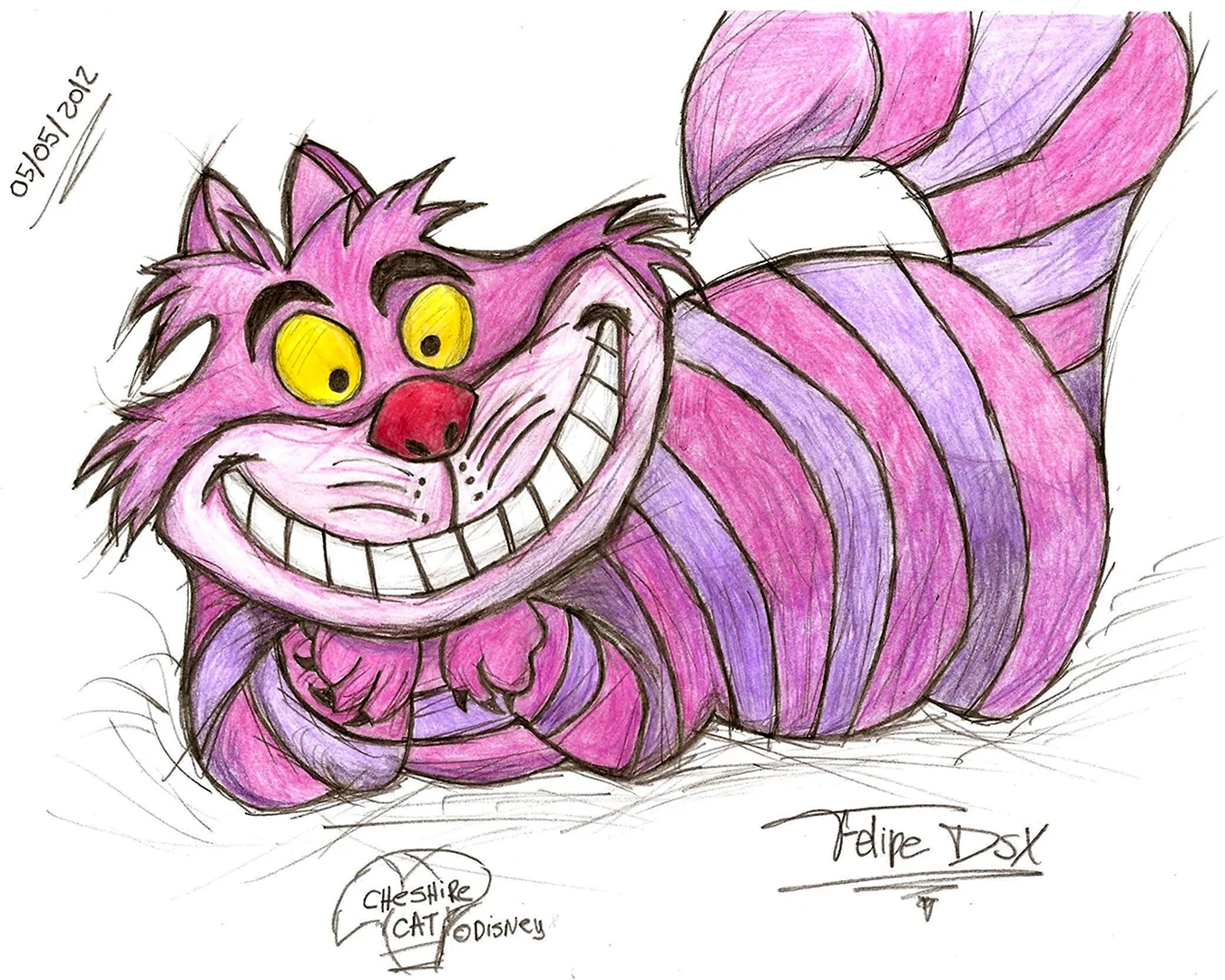 Как нарисовать Чеширского кота из Алисы в стране чудес карандашом