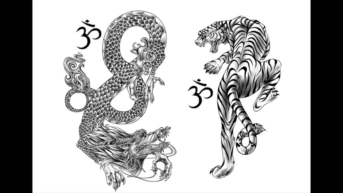 Китайский дракон и тигр тату