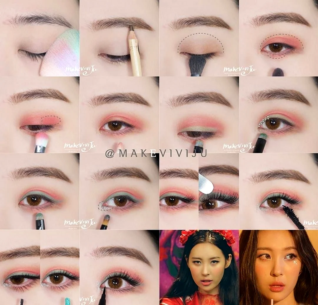 Корейский макияж глаз тенями БТС