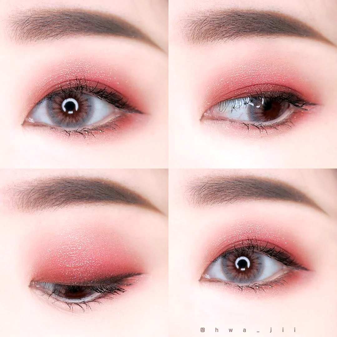 Корейский макияж розовыми тенями