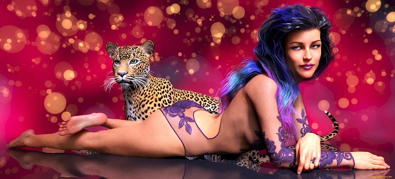 Красивая девушка и леопард