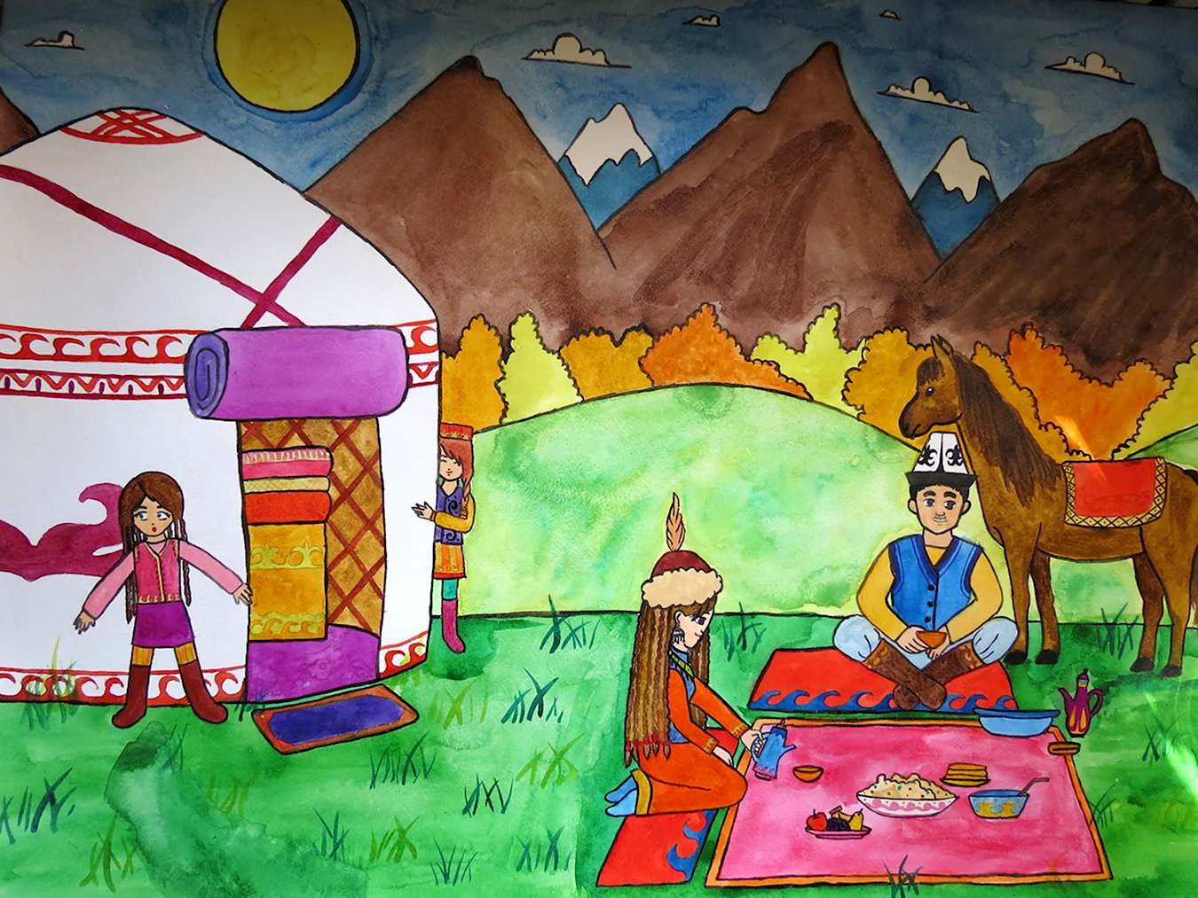 Кыргызская юрта детям рисование