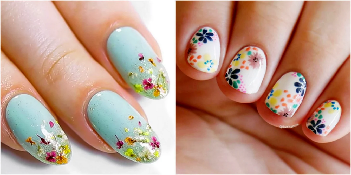 Мелкие цветочки на ногтях