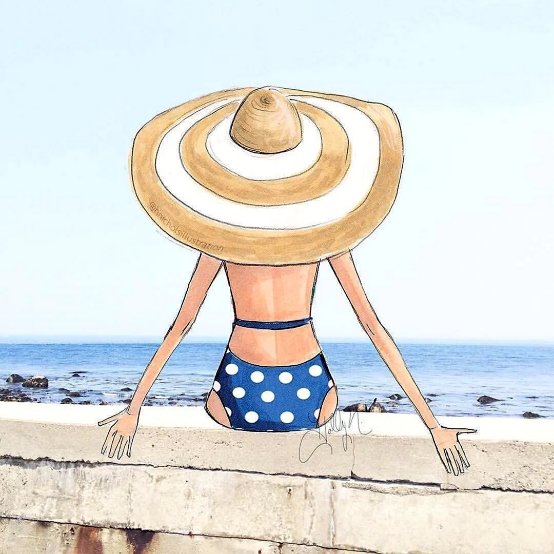 Нарисованные девушки на пляже