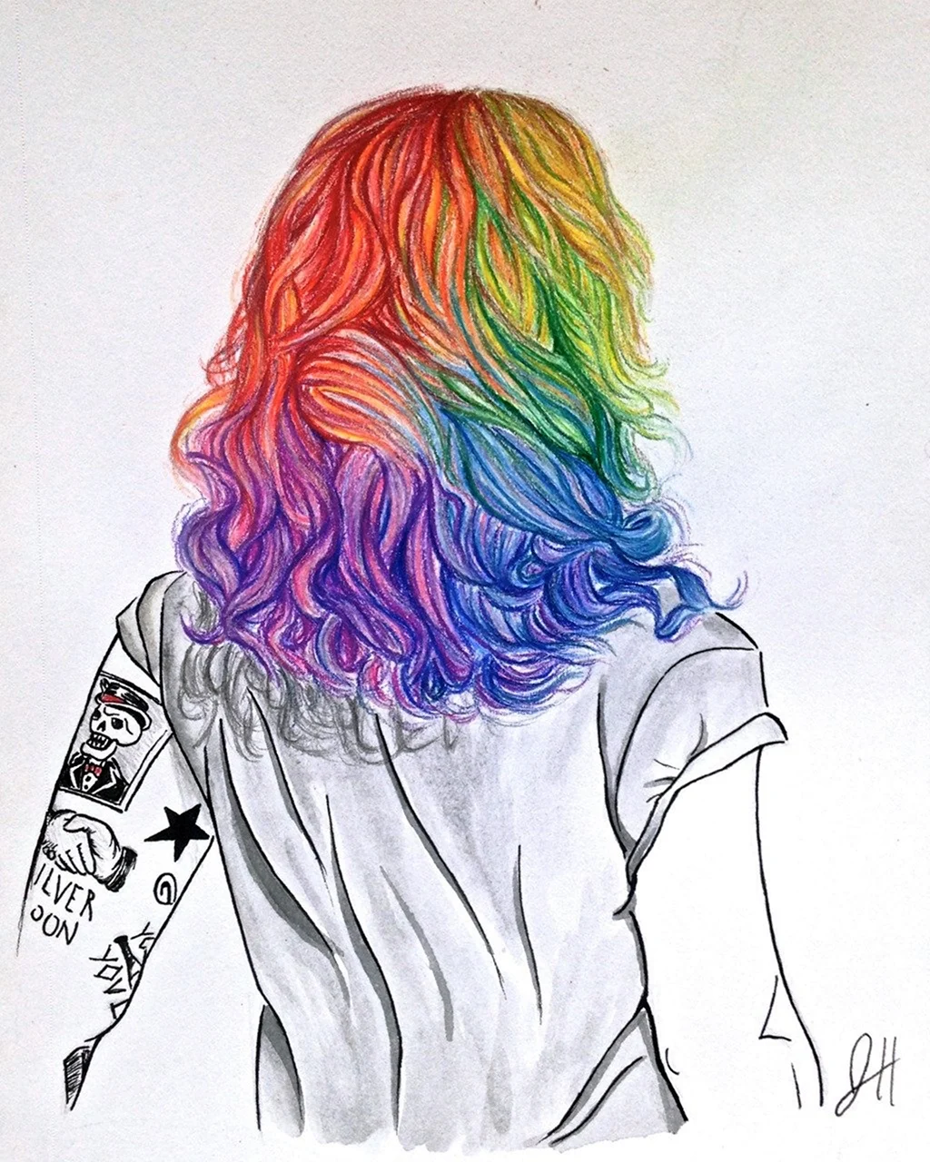 Нарисовать разноцветные волосы