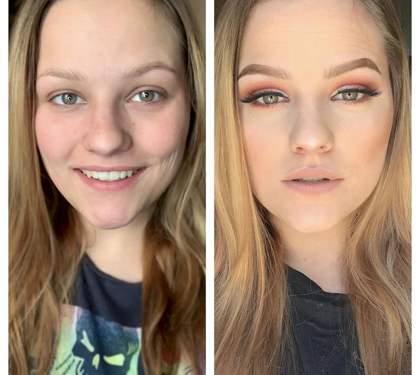 Нюдовый макияж до и после