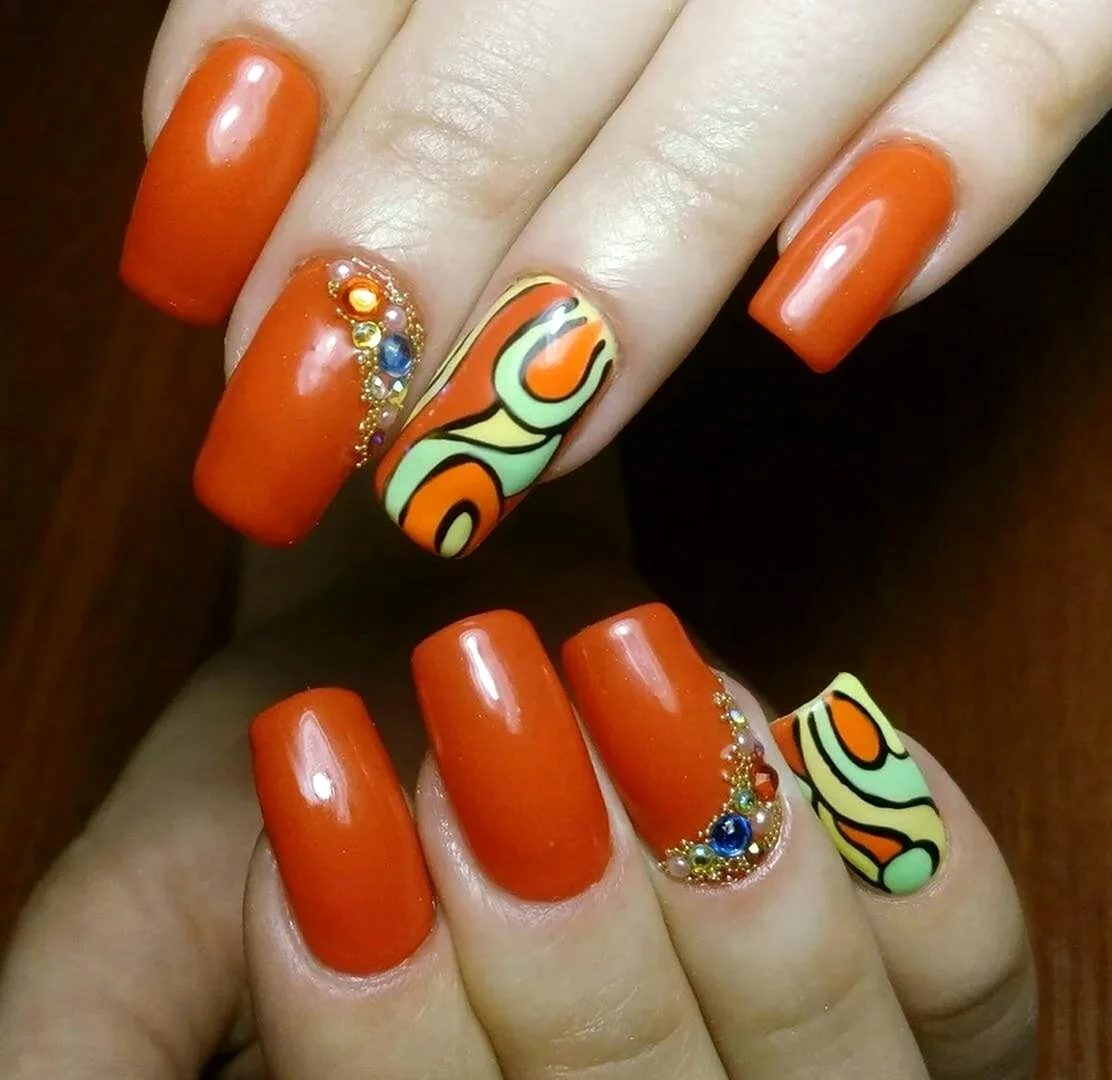 Ногти оранжевого цвета