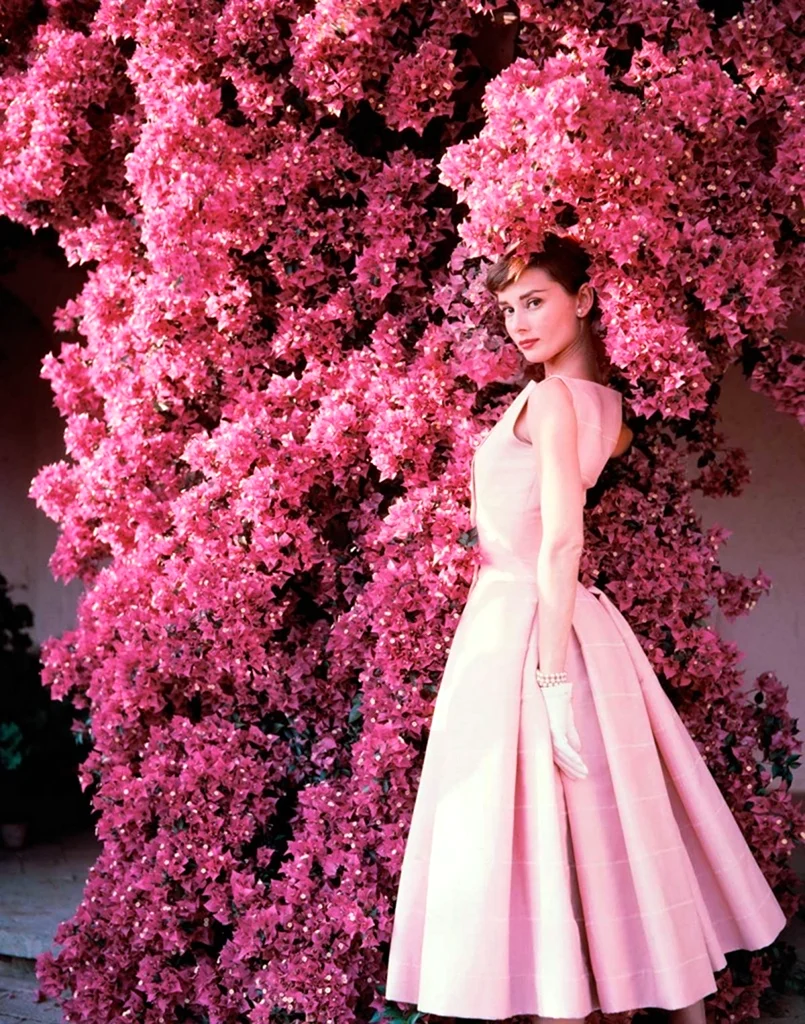 Одри Хепберн в розовом платье