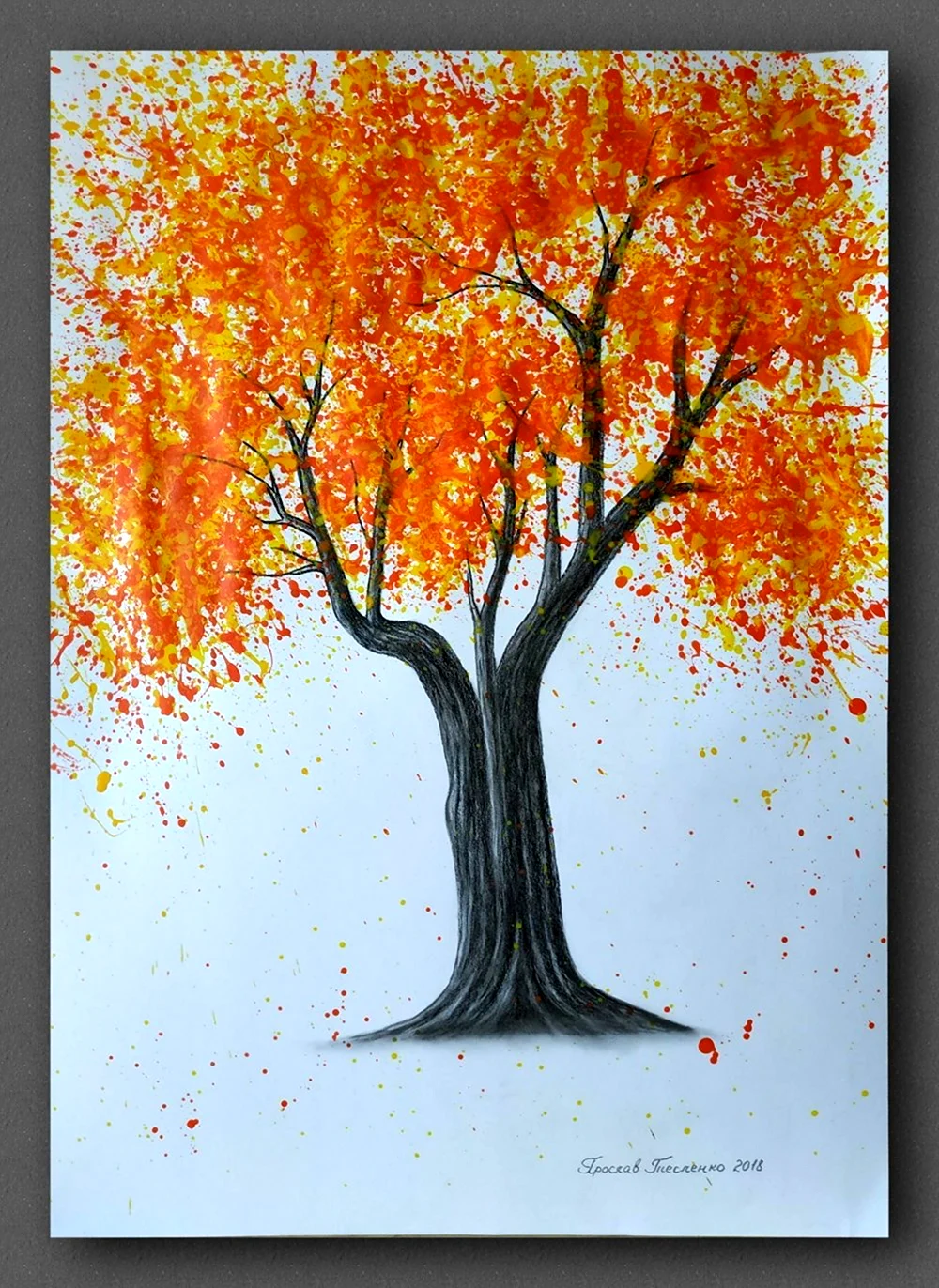 Осеннее дерево пастелью