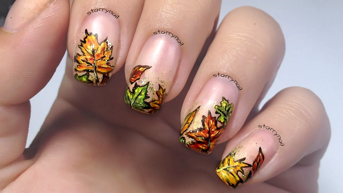 Осенние листья на ногтях
