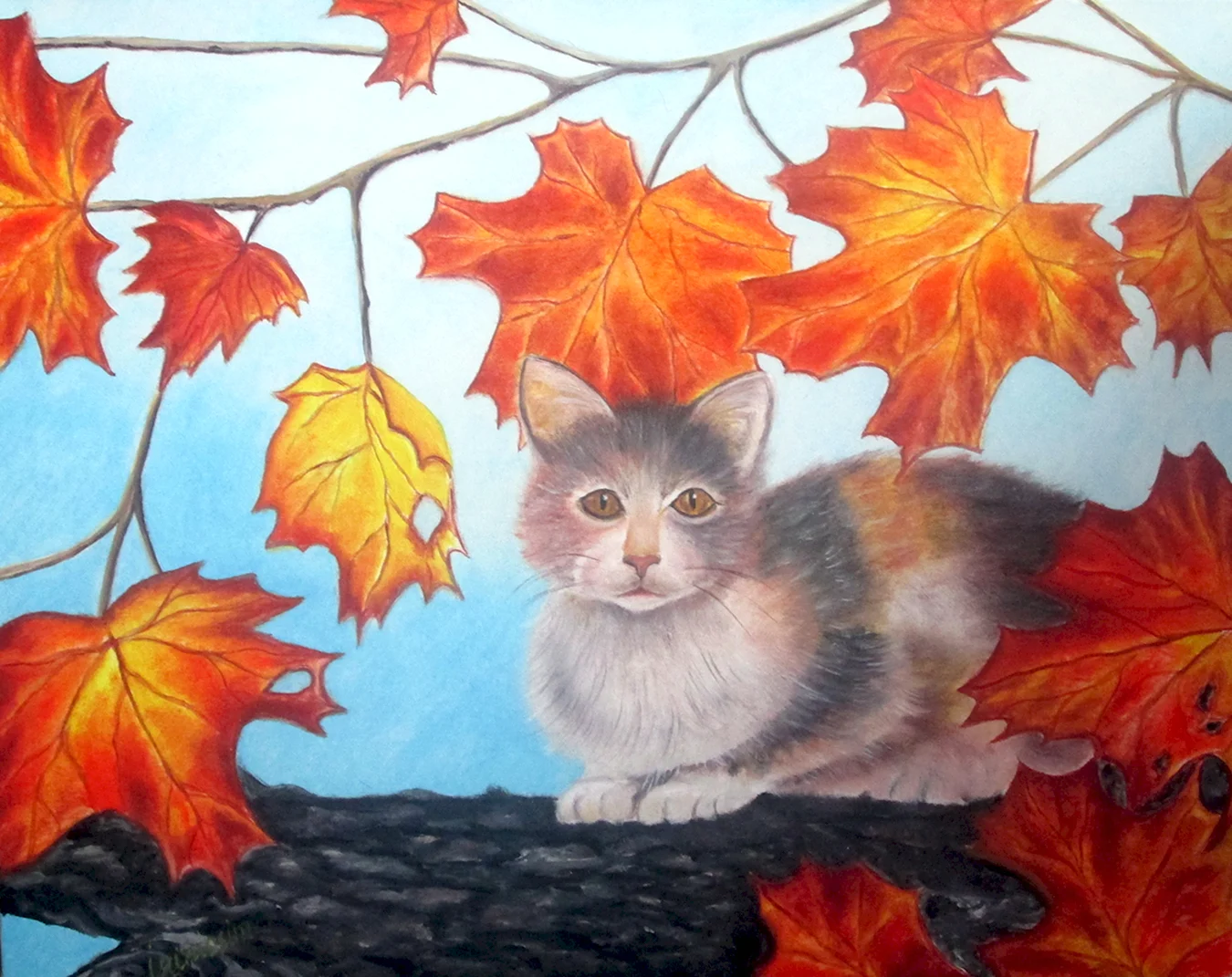 Осенний кот иллюстрация