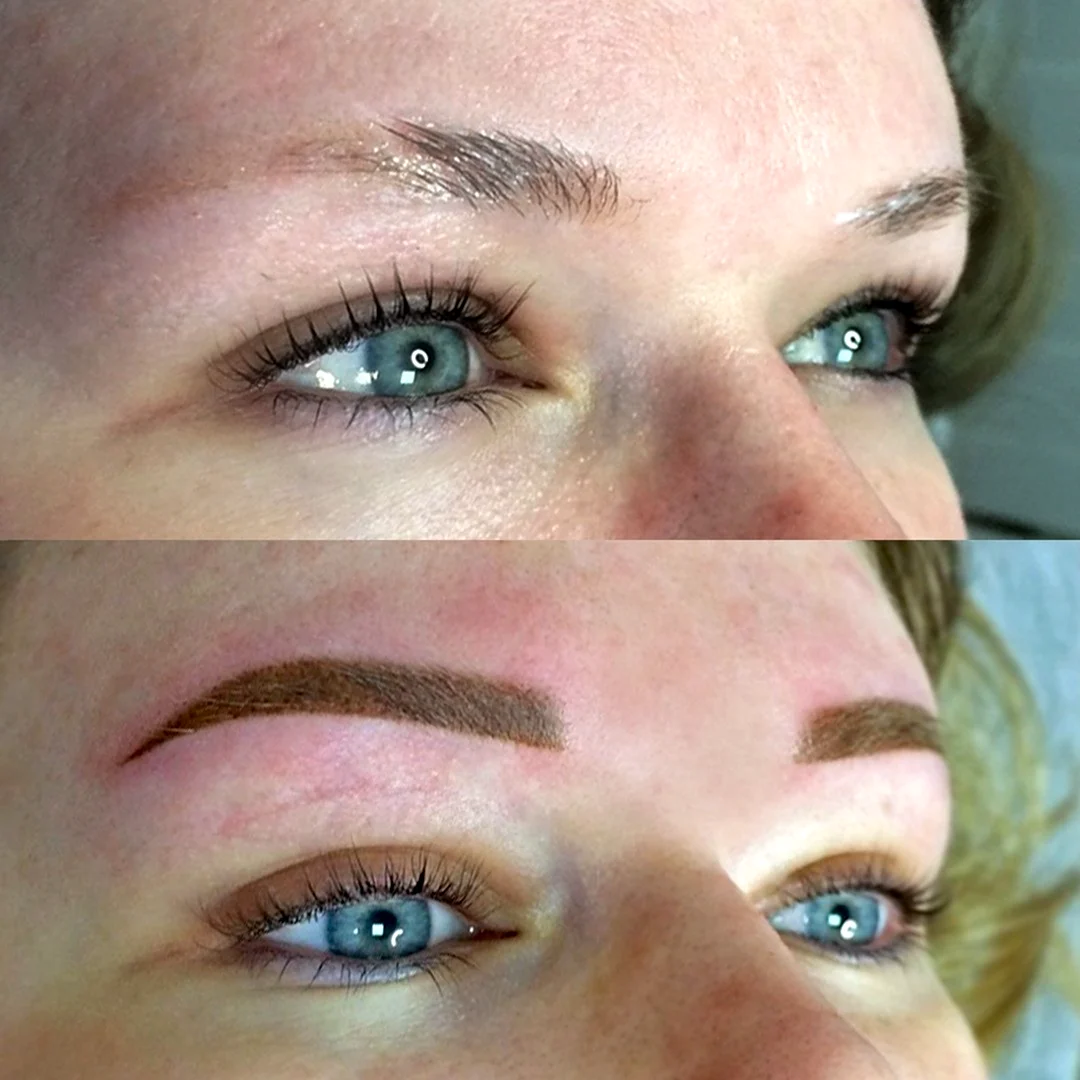 Перманентный макияж бровей до и после