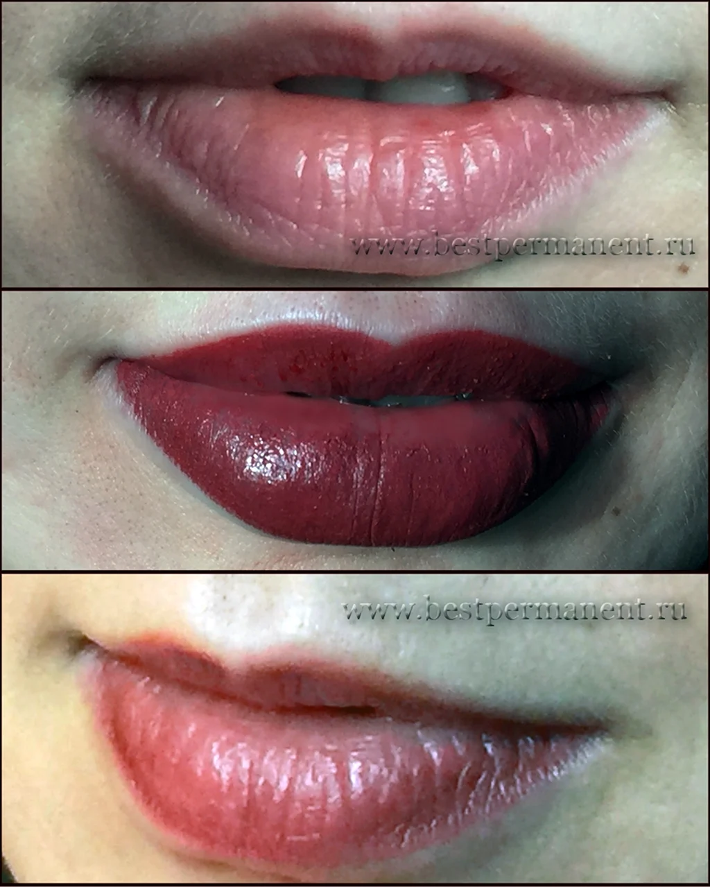 Перманентный макияж губ до и после заживления
