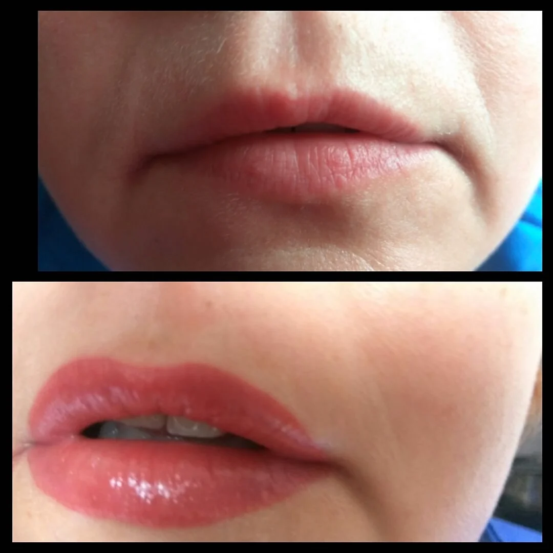 Перманентный макияж губ пудровое напыление