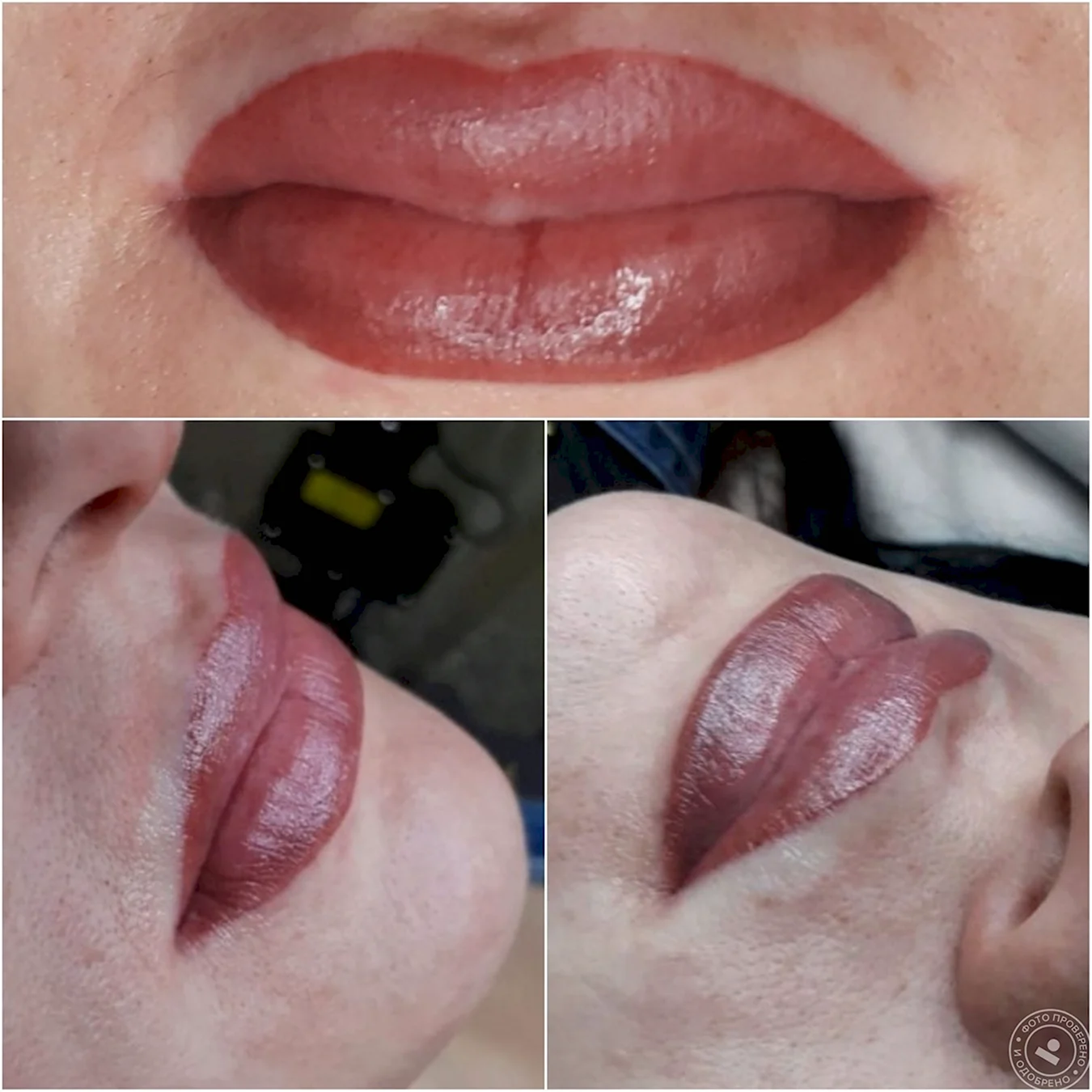 Перманентный макияж губ пыльная роза до и после