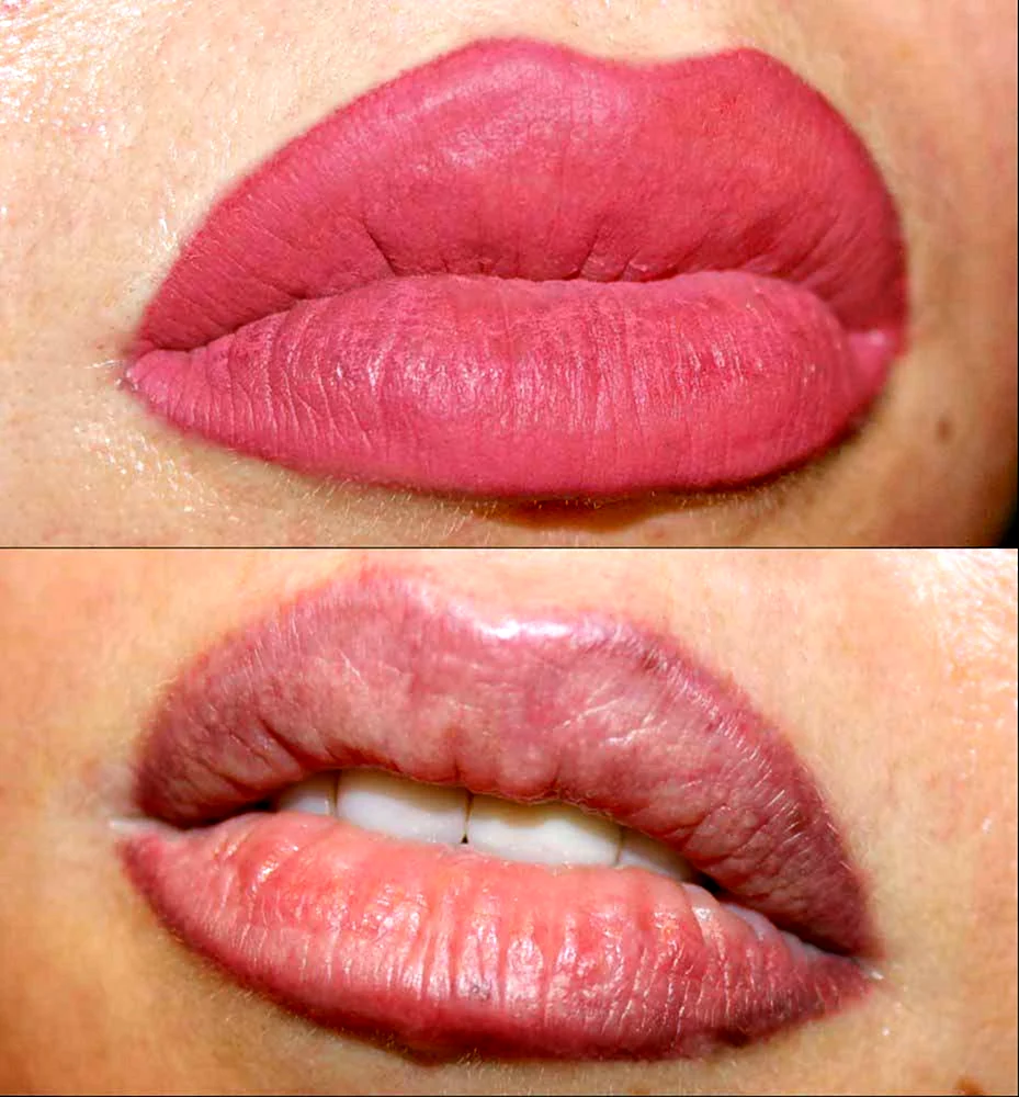 Перментальный макияж губ до и после оттенки