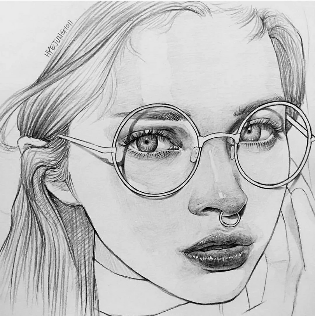 Портрет в очках карандашом