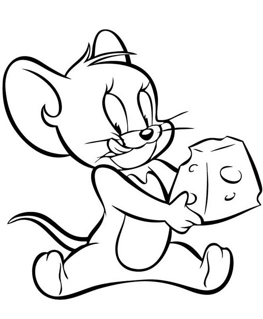 Раскраска мышонок Джерри с сыром