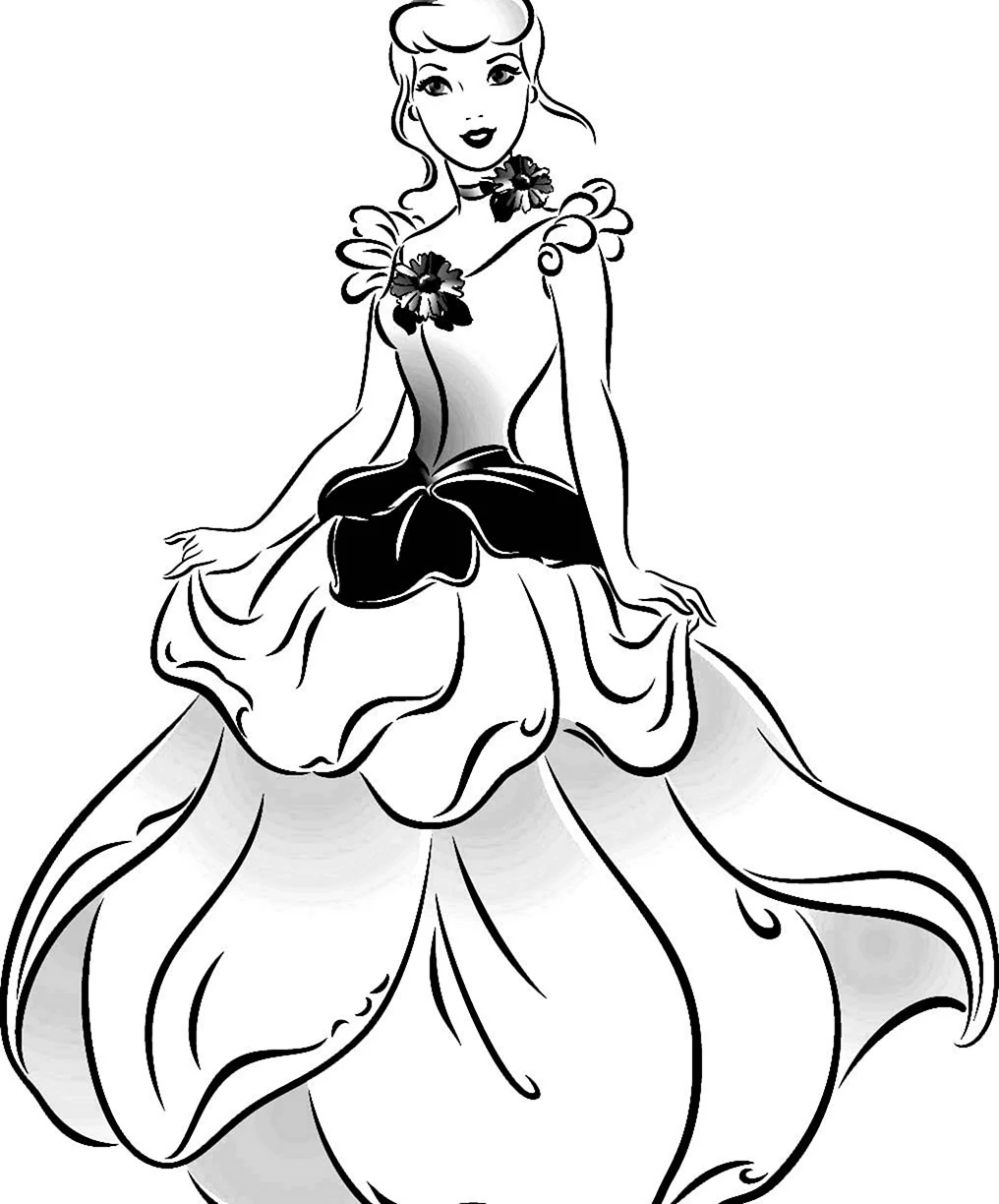 Раскраска платье Золушка принцесса
