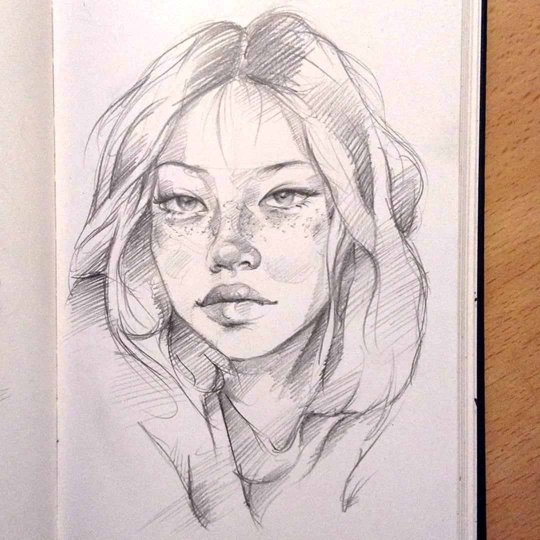 Рисование лица карандашом для скетчбука