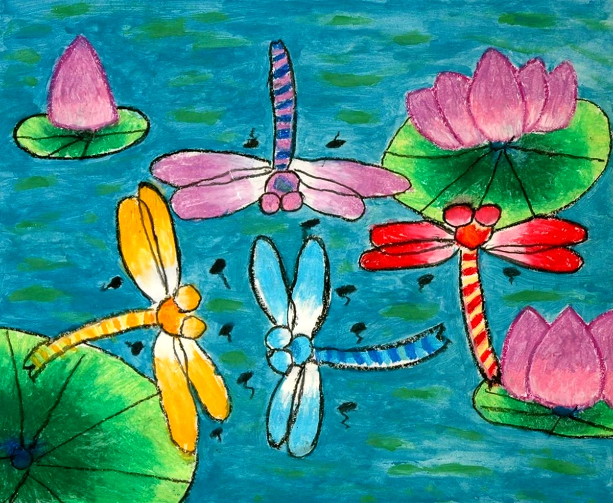Рисование Стрекозы красками для детей