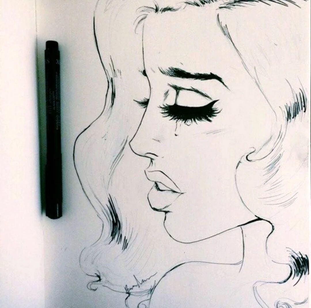 Рисунки чёрной ручкой девушки