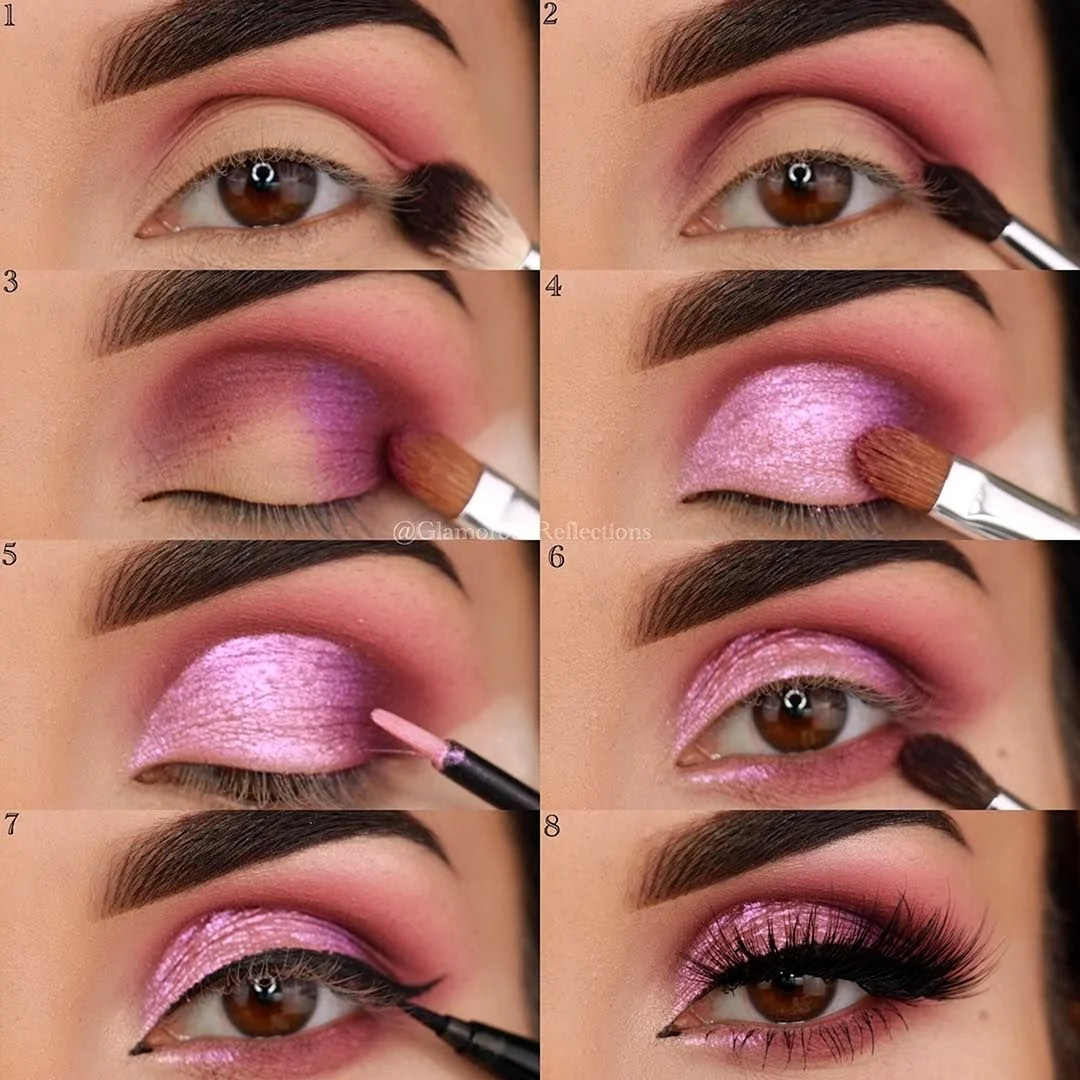 Розовый макияж глаз пошагово