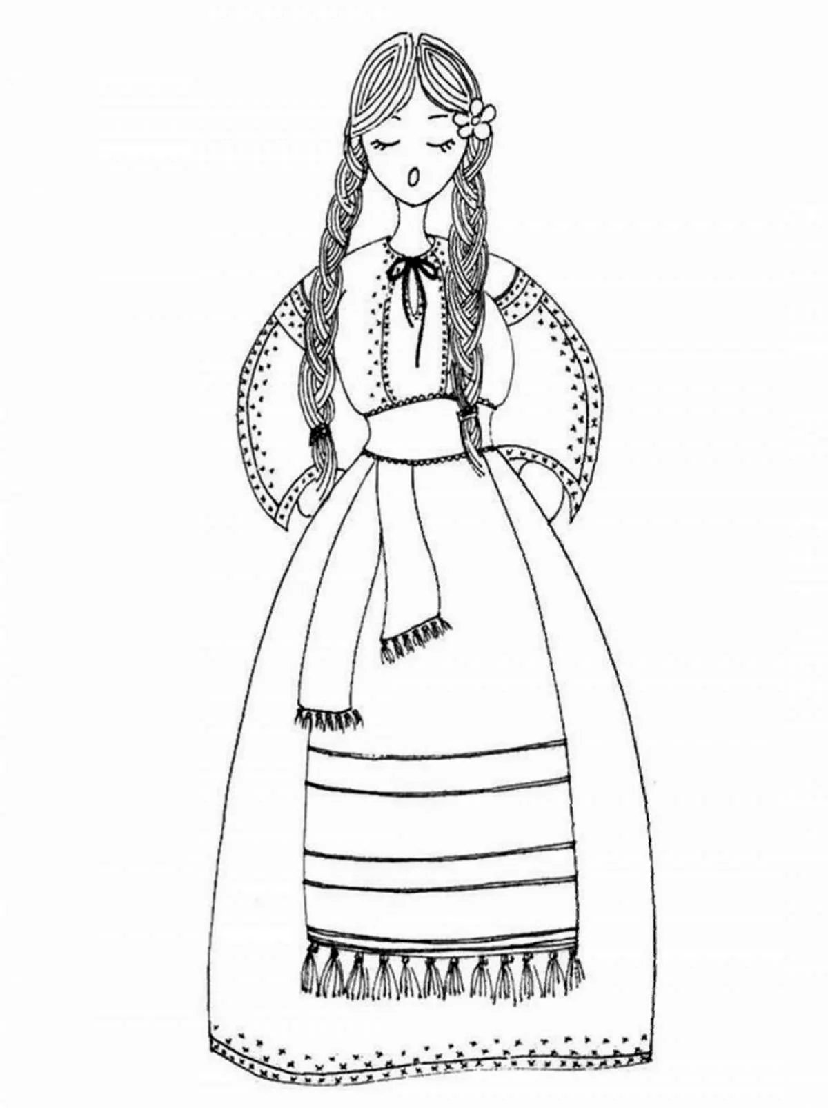 Русский костюм женский раскраска