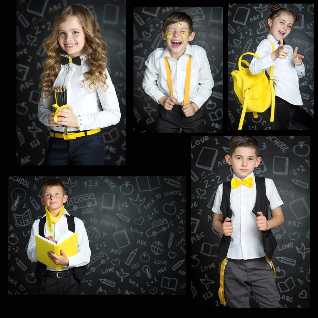 Школьная фотосессия с желтыми аксессуарами