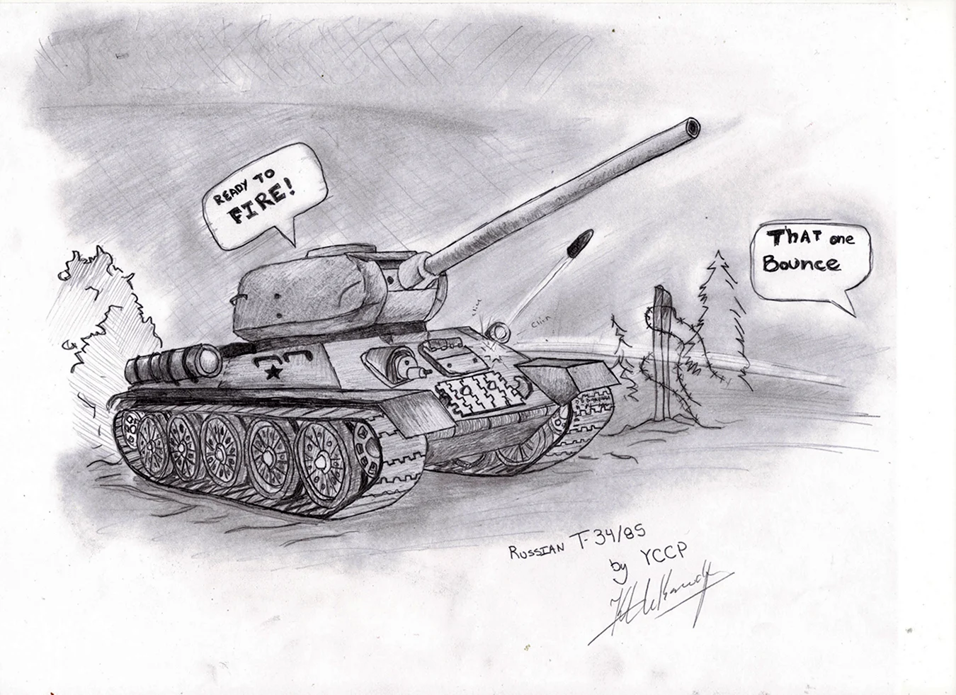 Т-34 рисунок карандашом