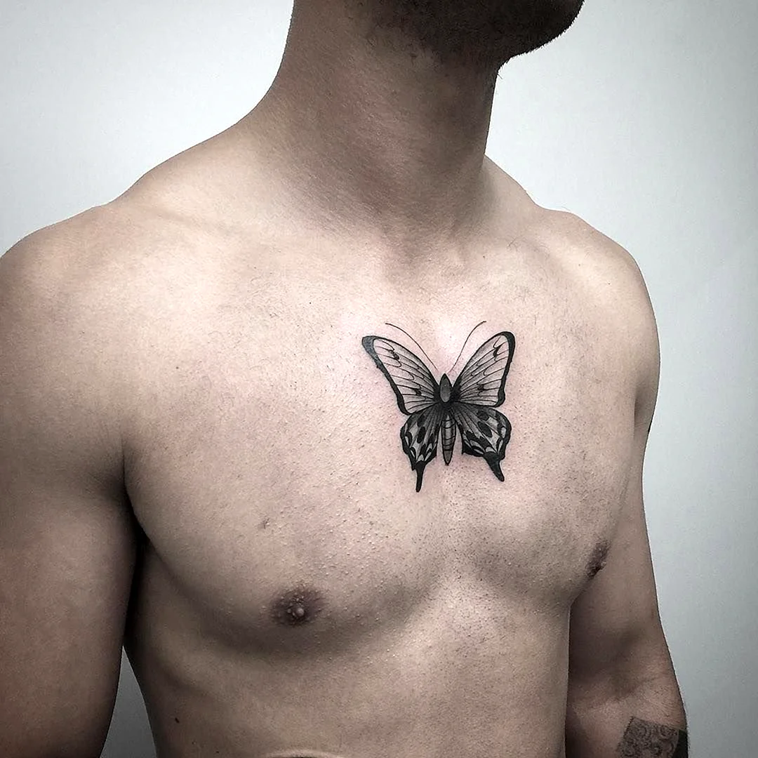 Тату бабочка на груди